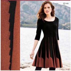 Peruvian Connection Parc Royal Knit Fit Flare Dress S Black Copper Pima Cotton